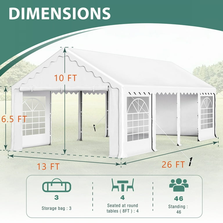 MF Studio 13'x26' Waterproof Canopy Party Tent with 8