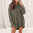 thumbnail image 2 of Breezora Haut à Manches Longues et Col Rond pour Femmes, Texture Gaufrée, Ourlet Fendu, Coupe Confortable, Chandail Décontracté, Blouse Extensible Douce, Taille P, Vert Noirâtre, 2 of 7