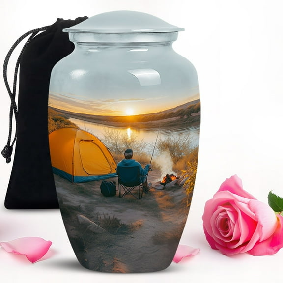Sunset Fishing large urns for human ashes adult man - cremation urn for human ashes adult female & male 10 inch