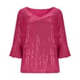 thumbnail image 5 of BLVB Womens Sparkly Sequin Tops 3/4 Sleeve Glitter Party Dressy Blouse V-Neck Evening Club Concert Shirt, 5 of 7