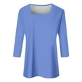 thumbnail image 3 of DuoJiaJ Women's 3/4 Sleeve Shirts Square Neck Color Block Summer Tops Dressy Casual Ladies Blouses Tops Cropped Tops for Women Blue S, 3 of 4