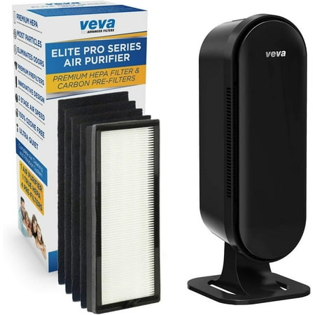 VEVA 8000 Elite Pro Series Air Purifier HEPA Filter & 4 Premium Activated Carbon Pre Filters Removes Allergens, Smoke, Dust, Pet Dander & Odor Complete Tower Air Cleaner Home & Office, 325 Sq Ft.