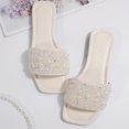 thumbnail image 4 of Wensltd Women's Square Toe Flat Sandals with Metal Chain Summer Casual Fashion Sandals for Daily Outdoor Wear Beige, 4 of 8