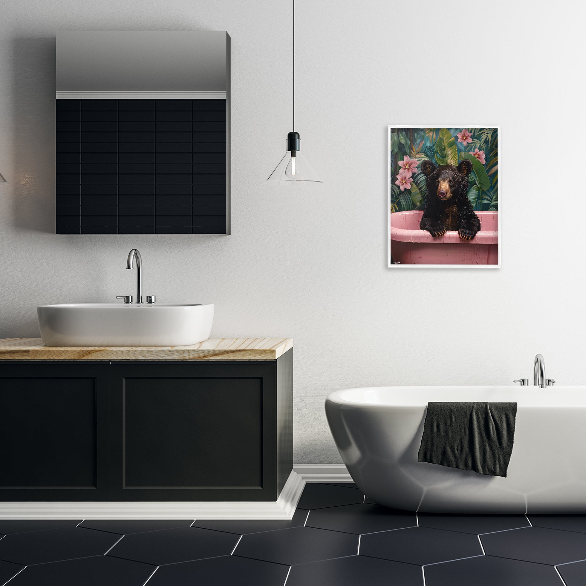 Bruno Bear in Pink Tub White Framed Giclee Art, design by Momart