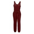 thumbnail image 6 of gakvbuo Jumpsuits For Women Summmer Dressy Wedding Fashion Women's Casual Solid Color Sleeveless Suspenders V Neck Lacing Jumpsuit, 6 of 7