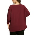 thumbnail image 4 of DARING DIVA Women's Plus Chiffon Batwing Ruffle Long Sleeve Casual Blouse 2X Burgundy, 4 of 6