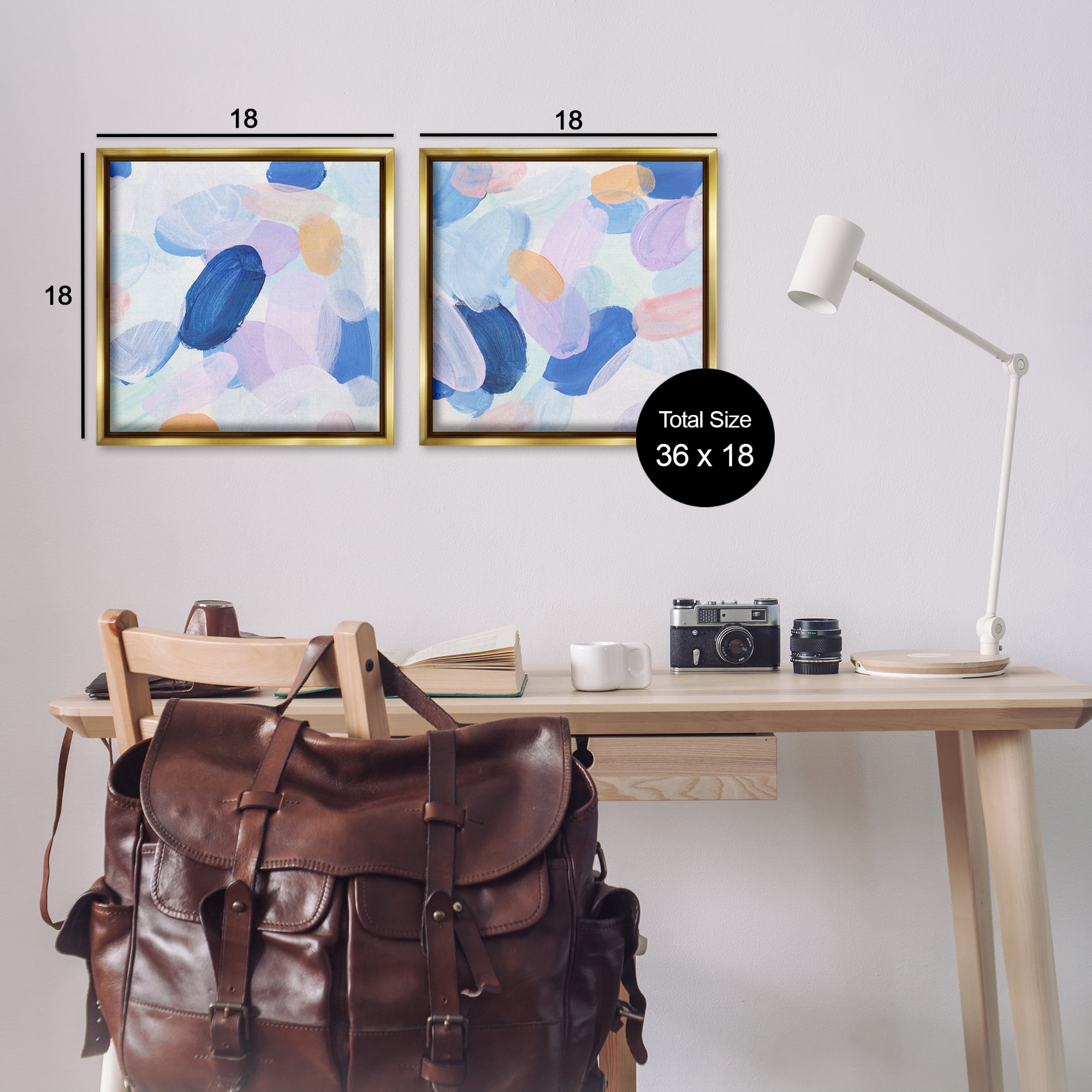 Stupell Industries Oval Lavender Blue Abstract Abstract Painting Gold Floater Framed Canvas Art Print Wall Art, 18 x 18, Set of 2