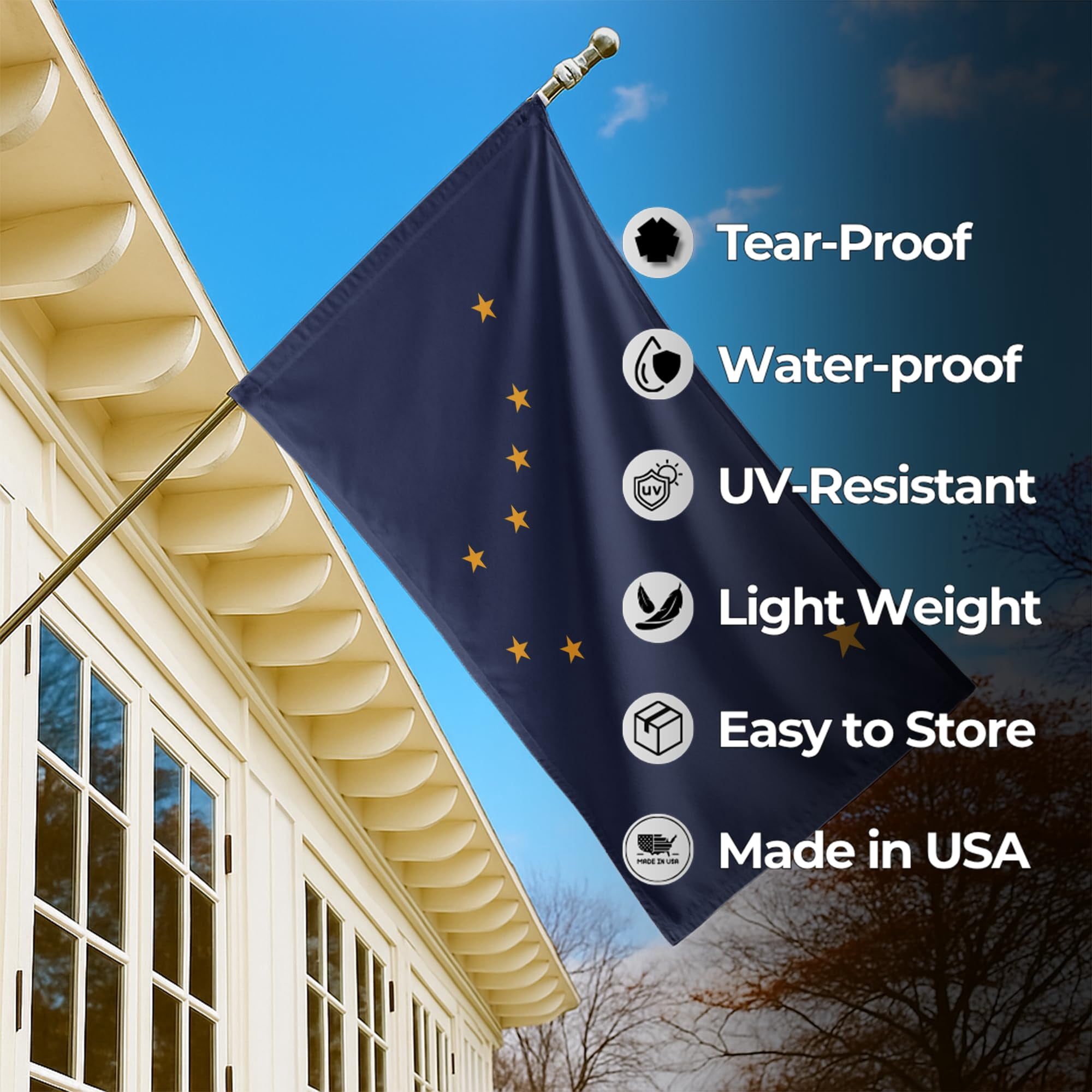 Alaska Outdoor Flag (1x1.5ft) by DreamController - Durable, Fade-Resistant Polyester, Double-Stitched, Brass Grommets - HD Printed USA State Flag - Made in USA