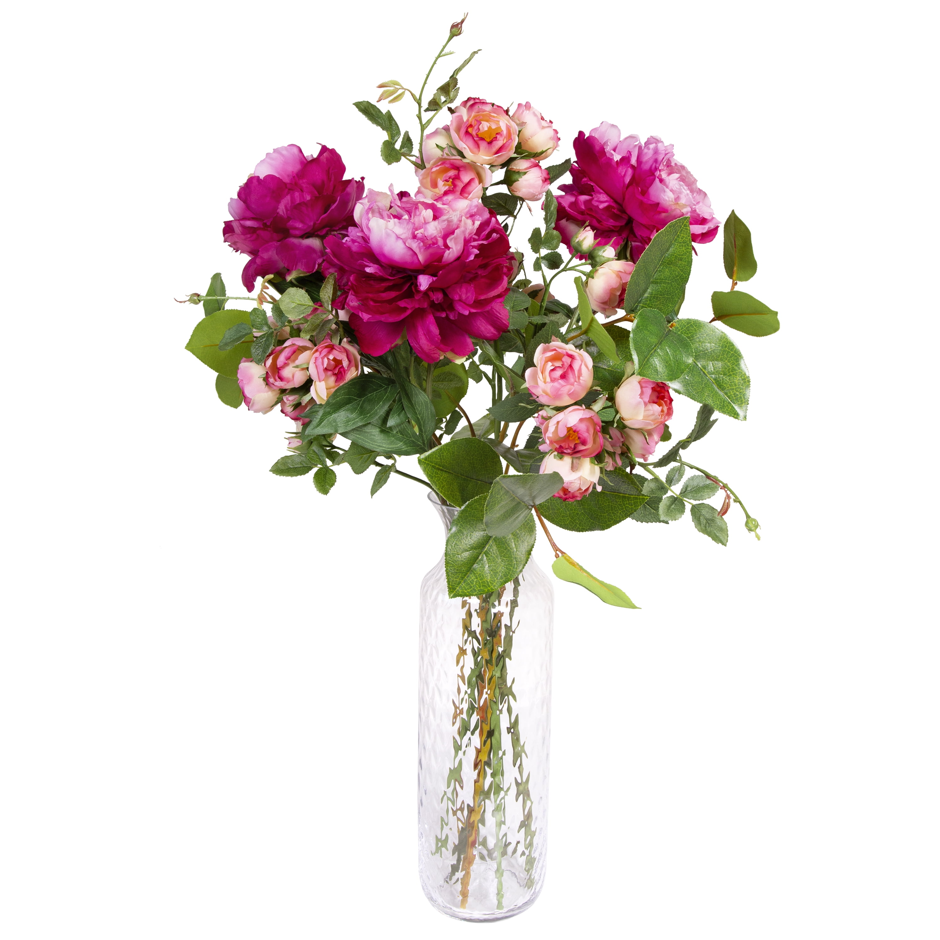 27-inch Artificial Silk Pink Mini Cabbage Roses Mixed Long Stem, for Indoor Use, by Mainstays