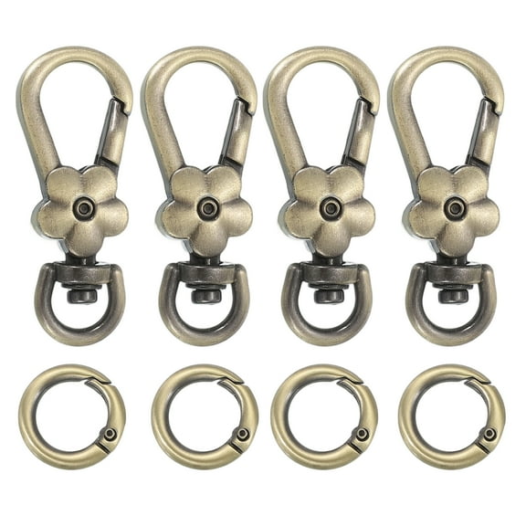 4pcs Metal Lobster Claw Clasps, Flower Swivel Lanyards Trigger Snap Hooks Keychain Strap with Spring Ring for Jewelry Making Purse Bag Key Chains Connector, Bronze