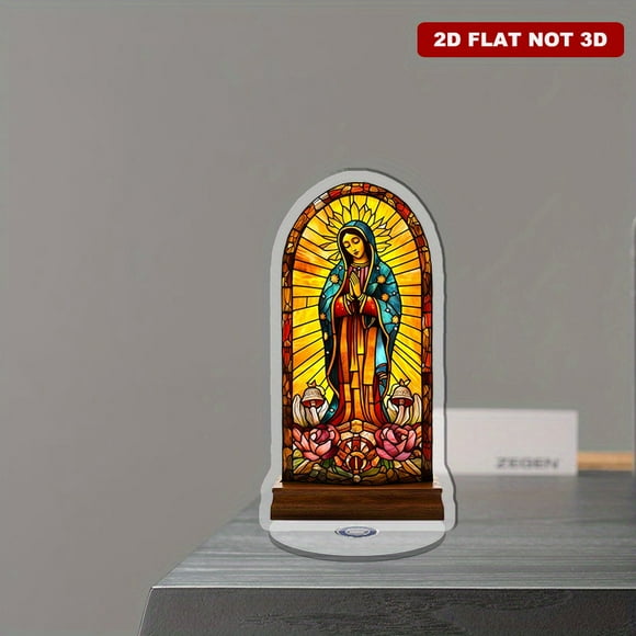 Rotating acrylic ornament featuring Our Lady of Guadalupe with bells flowers and magic elements capturing the vibrant spirit of carnival in stunning detail
