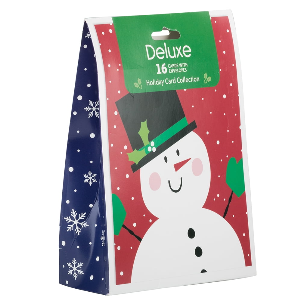 JAM Deluxe Christmas Cards Set, Red Snowman, 16/Pack