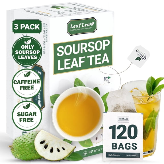 LeafLea 120 Premium Soursop Leaves Tea Bags, 100% Soursop Graviola Leaves, Hojas De Guanabana with a Smooth, Earthy Flavor, Caffeine-Free