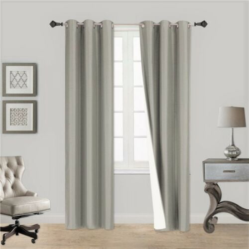 SILVER 1-Piece Adam Solid Blackout Grommet-Top Window Curtain Panel 37' W x 95' L