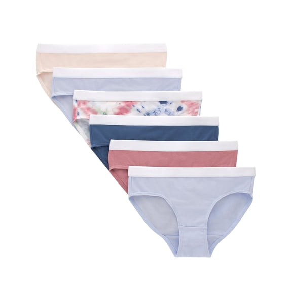 Hanes Originals Girls' Underwear Hipsters, Tie Dye Print & Assorted, 6-Pack 14