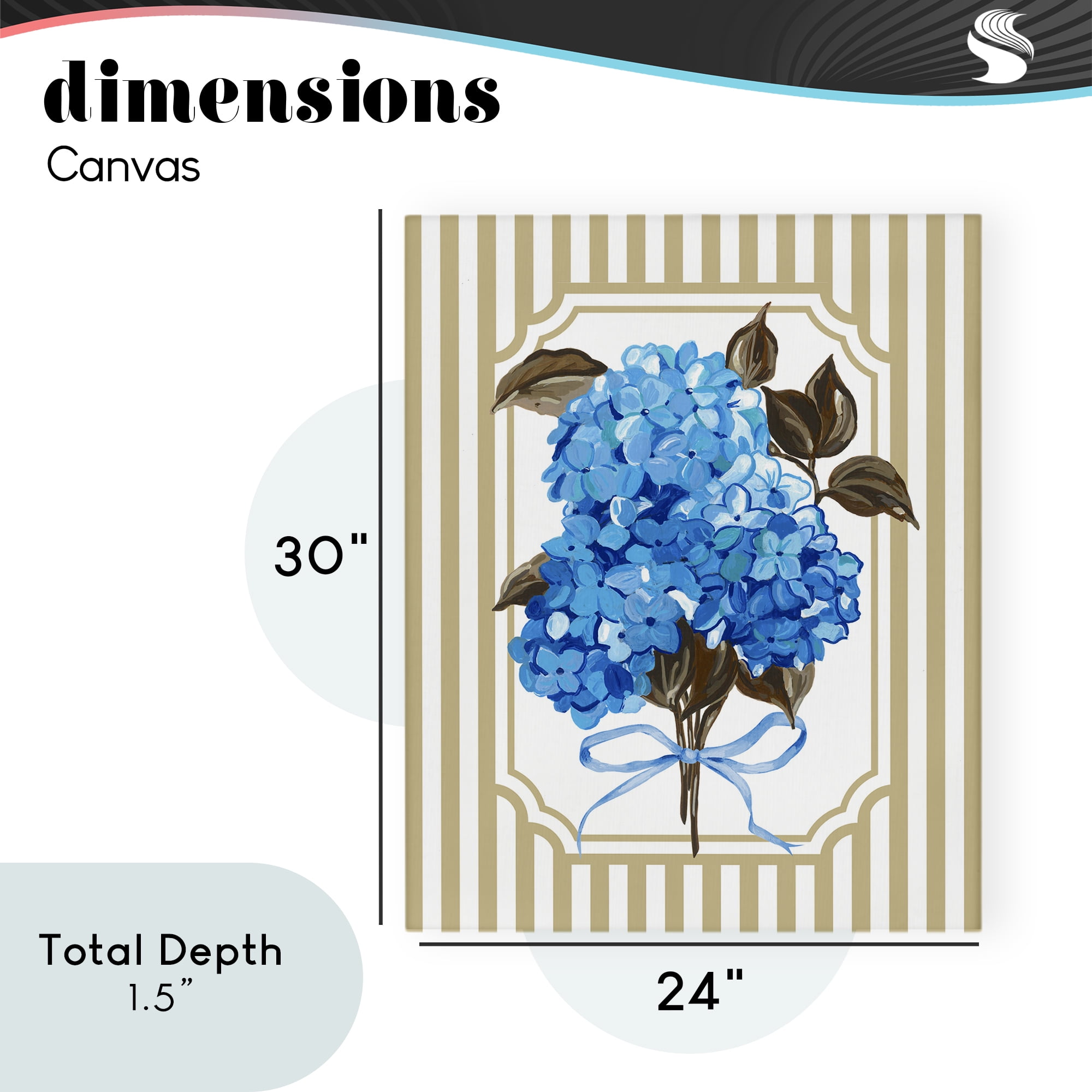 Blue Hydrangea Blossom Bow Canvas Wall Art, design by Adonna Ebrahimi