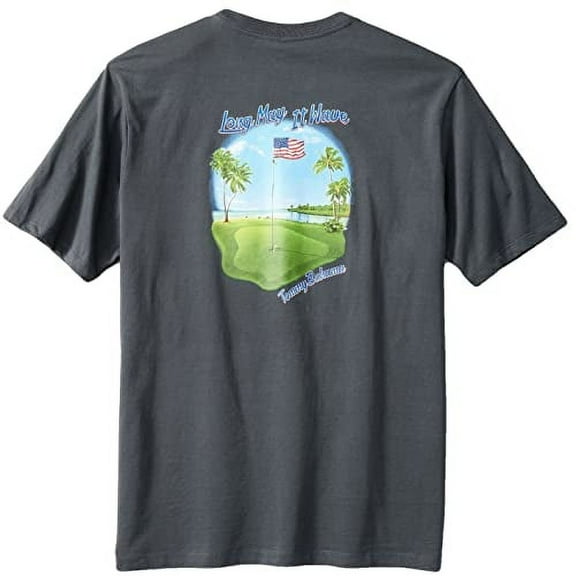 Tommy Bahama Mens Crew Neck T-Shirt Coal Long May It Wave Tee,Coal , S