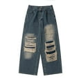 thumbnail image 6 of Cyglowse Baggy Jeans for Women Men Ripped Straight Leg Pants High Waisted Distressed Jeans Y2K Grunge Summer Clothes Blue M, 6 of 6