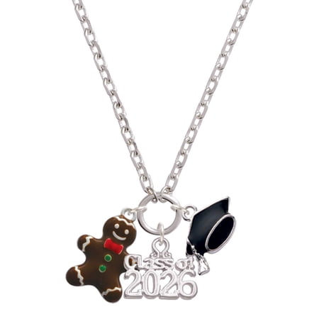 Delight Jewelry Enamel Gingerbread Male - Silvertone Class of 2026 Graduation Zoey Charm Necklace, 28"