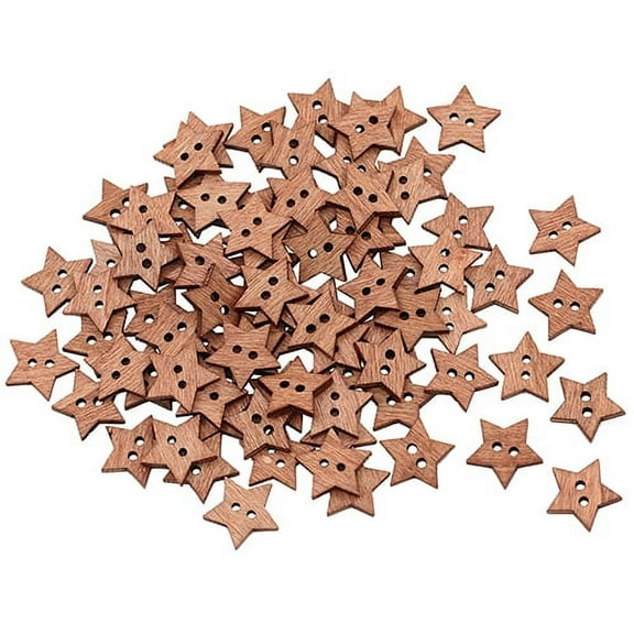 Yesbay 100Pcs 2 Holes DIY Star Shape Wooden Button Scrapbook Craft Sewing Buttons