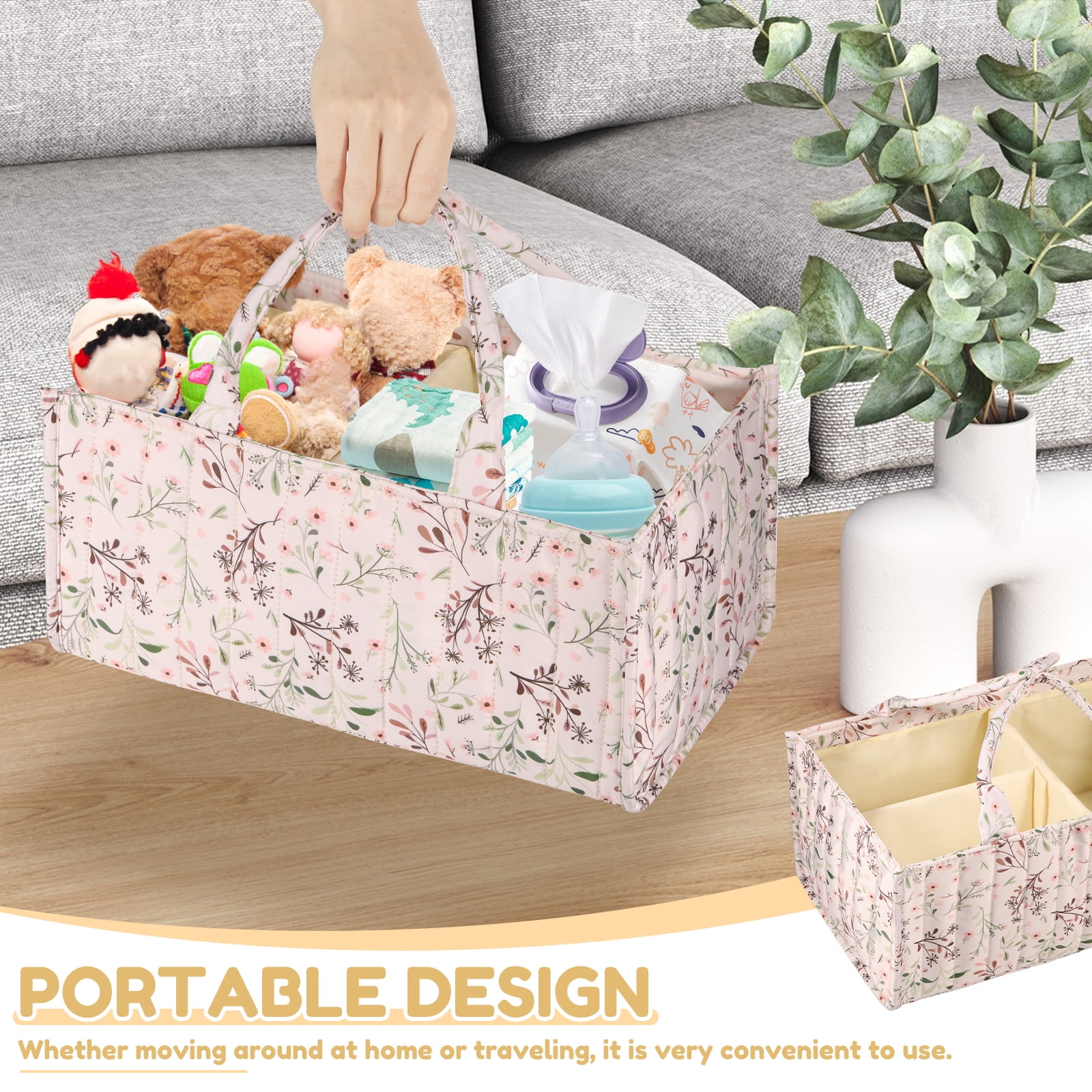 Floral Diaper Caddy Organizer, Stylish Nursery Storage Basket, Gift for Baby Shower, Baby Registry Must Have, Newborn Essentials