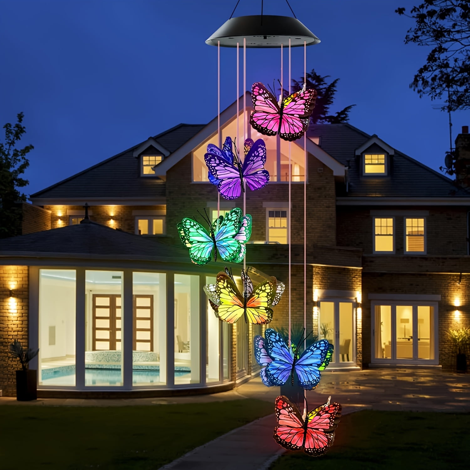 Solar Butterfly Wind Chime, Outdoor Color-Changing Solar Wind Chime, Solar LED light with 12 colorful butterflies，Outdoor Decoration. Christmas Decoration for Yard, Garden Patio Porch Decoration