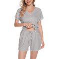 thumbnail image 1 of Besolor Womens Pajamas Ribbed Knit V Neck Short Sleeve Button down Top and Drawstring Shorts Sets Sleepwear, 1 of 5