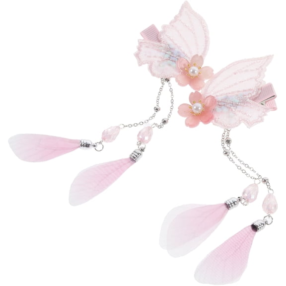 FENGGUIQU 2Pcs Lovely Pink Butterflies Hair Barrettes Adorable Hair Clips for Masquerade and Role-Playing