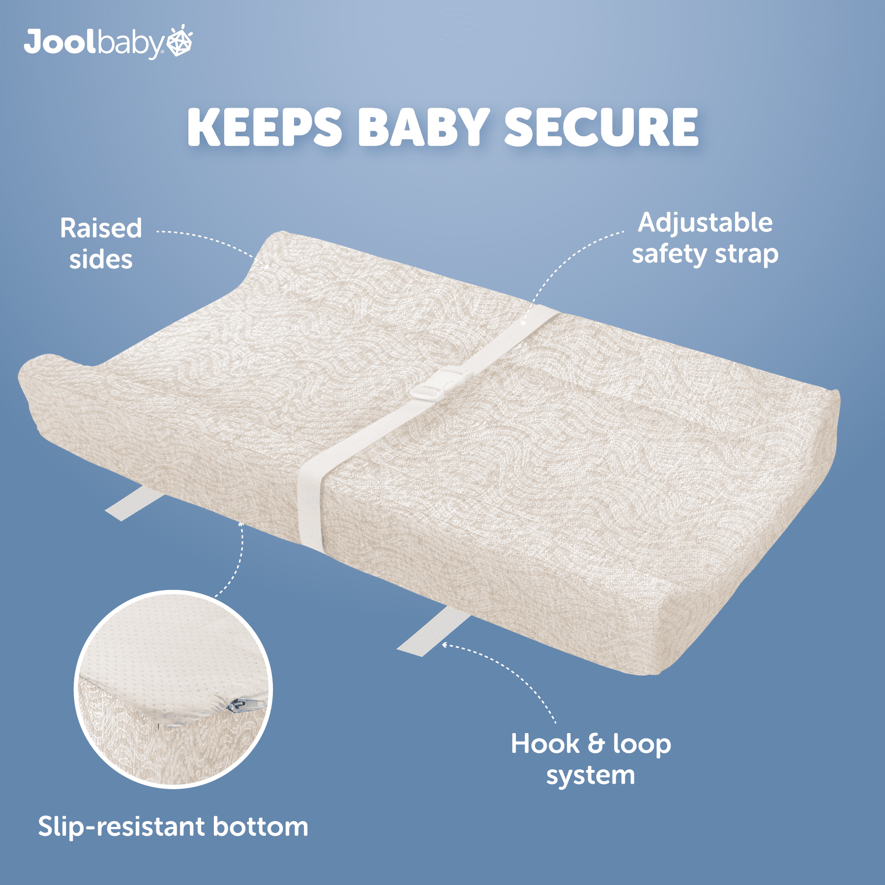 Jool Baby Soft Changing Pad + Washable Cover, Non-Slip - Fits Standard Changing Tables & Dressers (Wave Pattern, Oatmilk)