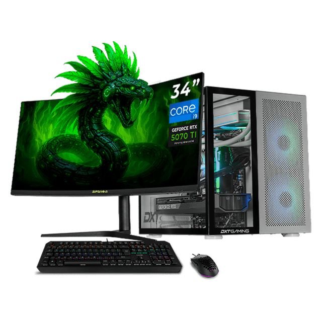 PC Gamer DXT GAMING NVIDIA GeForce RTX 5070 Ti Intel Core i9 14900KF 32GB DDR5 SSD 2TB Monitor 34 180Hz Sistema Liquido WIFI Silver gaming competitivo y streaming