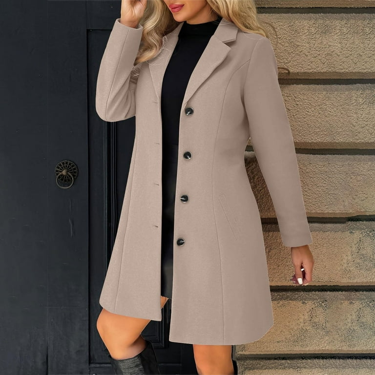 Wensltd Wool Blend Stand Collar Coat for Women Button Front Plush