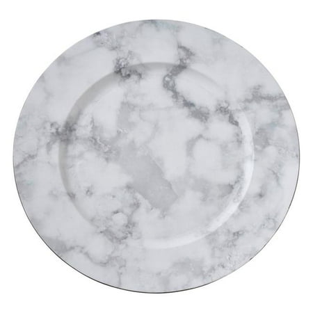 

SARO 14 in. Round Marble Design Table Chargers - Grey Set of 4