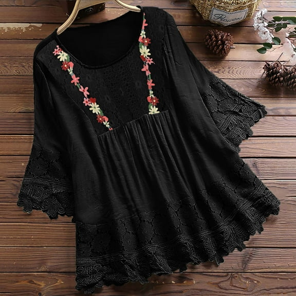 Fashion Women's Summer Casual Round Neck Lace Short Sleeve T-Shirt Blouse, Stylish and Comfortable, Perfect for Warm Weather, Versatile for Everyday Outfits, Ideal for Spring and Summer Fashion