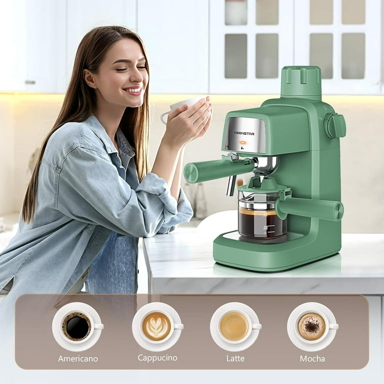 Coffee Machine, 3.5 Bar Espresso Cappuccino Machine, 800W with Milk Frother - 4 Cup Portable Coffee Maker for Latte, Cappuccino, Gift for Coffee Lover-Green - Walmart.com Coffee Machine, 3.5 Bar Espresso Cappuccino Machine, 800W with Milk Frother - 4 Cup Portable Coffee Maker for Latte, Cappuccino, Gift for Coffee Lover-Green - Walmart.com