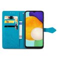 thumbnail image 3 of Stylish Wallet Case for Samsung Galaxy A15, Floral Embossed PU Leather Magnetic Closure Kickstand Card Slots Wrist Strap Phone Cover for Samsung Galaxy A15, Blue, 3 of 7