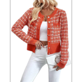 thumbnail image 1 of Womens - Blazer à Carreaux Habillé Décontracté Bouton devant Cardigan Col Rond Manches Longues Texture Tricot Vestes orange-Rouge m, 1 of 10