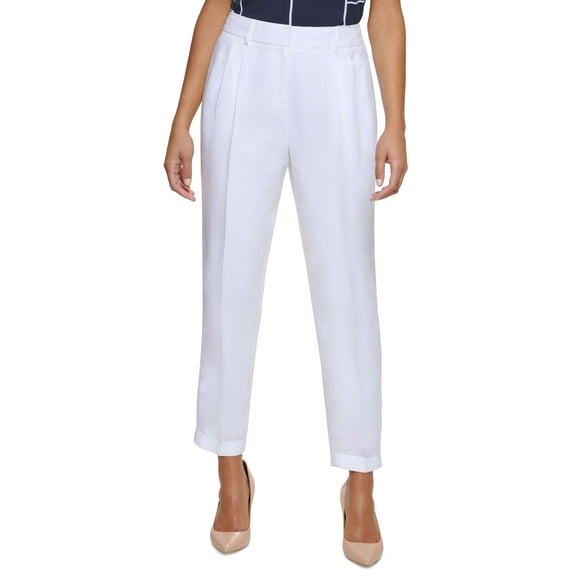 Calvin Klein Womens Elastic Back Linen Ankle Pants White 6