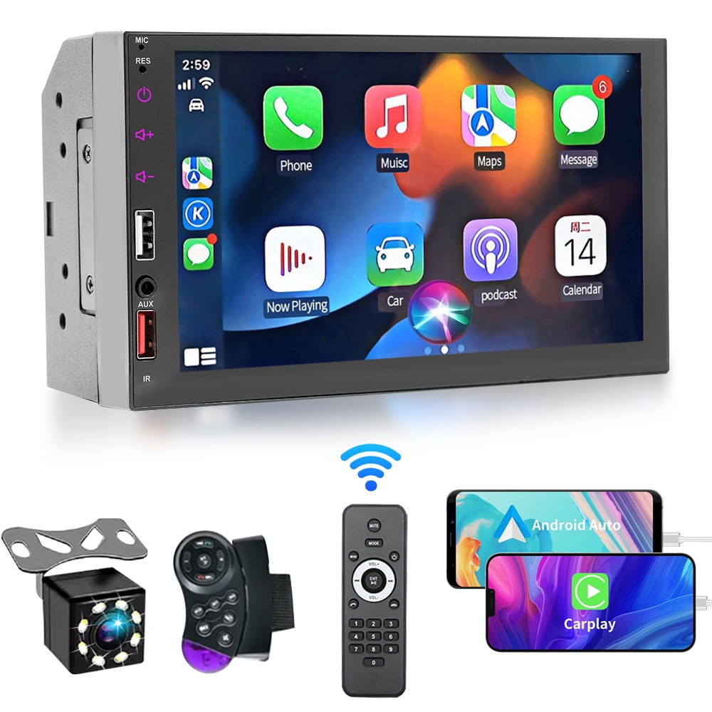 Double Din Car Stereo, GIUGT Car with Apple Carplay & Android Auto, 7In HD LCD Touch Screen 5.1, MP5 Player with Link, Camera, USB/FM Car Audio Receiver, Subwoofer -