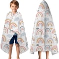 thumbnail image 3 of White Boho Bohemia Rainbows Clouds Stars Pattern Hooded Bath Towel，60"x35" for Ages 3 To 12 Kids, Quick Dry Lightweight Soft Microfiber Hood Beach Towel Cover Up for Kids, 3 of 7