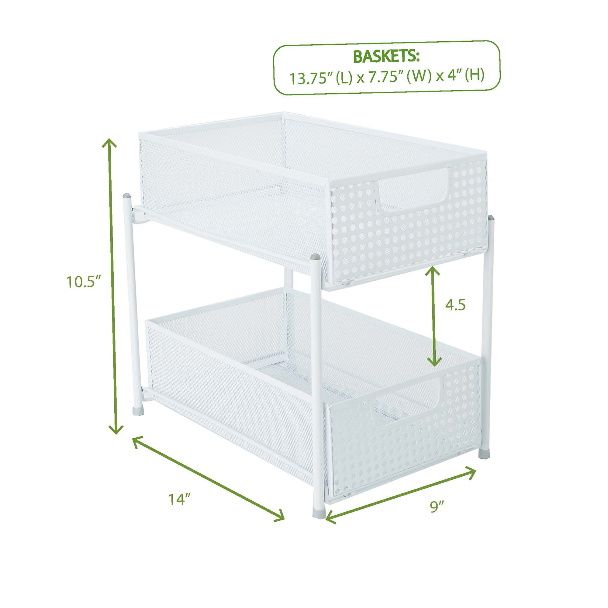 Mind Reader 2-Tier Metal Mesh Heavy Duty Organizer Slide Out Basket Drawer For Kitchen, Bathroom, Office Desk, White