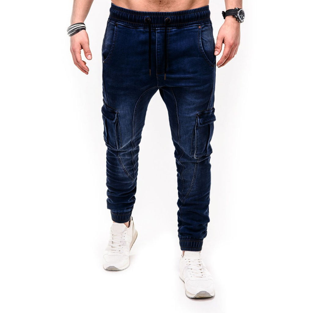 Peculiar Fume Dismantle Long Pants For Men Fashion Men'S Casual Elastic Waist Denim Straight Jeans  Trousers Dark Blue L,ac6180 - Walmart.com