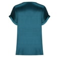 thumbnail image 4 of YYDGH Women's Elegant Round Neck Rolled Short Sleeve Satin Silk Blouse Tops Green L, 4 of 5