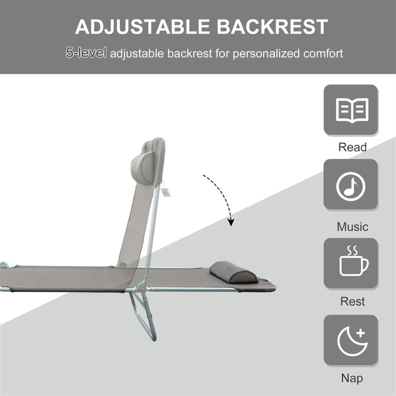 Demi Bonn Folding Chaise Lounge with 5-Position Reclining Back, Outdoor Pool Tanning Chair for Beach, Yard, Patio, Brown