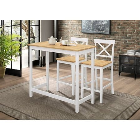 Bologna 3 Piece Counter Height Kitchen Dinette Breakfast Pub Set, Natural & White Wood, Contemporary (Table & 2