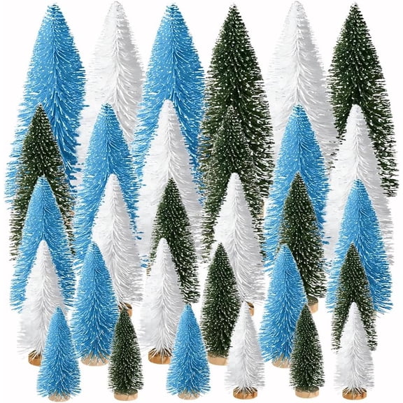 Artificial Mini Christmas Trees, 30 Pcs Sisal Snow Pines in 5 Sizes, Crafting Displaying Decoration, Tabletop Xmas Tree for Home, Party