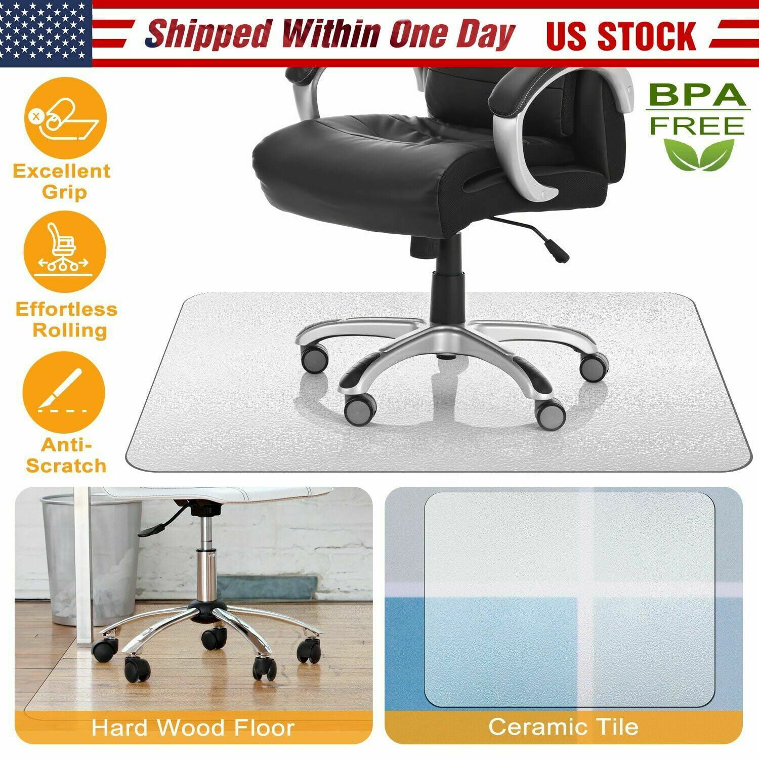 Chair Mat for Hard Wood Floors 36"x47" Heavy Duty Floor Protector Easy Clean US 