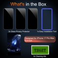 thumbnail image 2 of Protector de pantalla TZGZT para iPhone 17 Pro Max, privacidad, 3 unidades, 6,9", 2 of 8