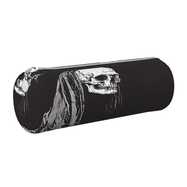 Easygdp Gothic Skull Drape para Estuche de Lápices Cilíndrico de Cuero con Cremallera, Organizador de Lápices de Cuero para Escuela, Oficina y Viajes