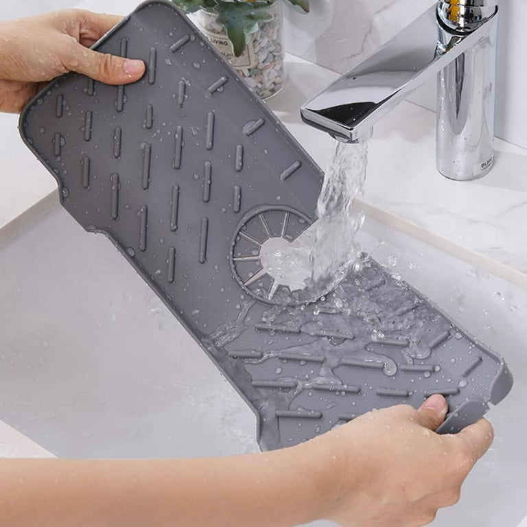 Kitchen Sink Storage Tray,Silicone Sink Faucet Mat Self-Draining