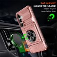 thumbnail image 6 of SaniMore for Samsung Galaxy A15 Stand Case, Armor Design Military-grade Drop Resistant Magnetic Car Mount Hidden Card Holder [Up to 2] Heavy Duty Protective Hybird Shockproof No-slip, Rosegold, 6 of 7